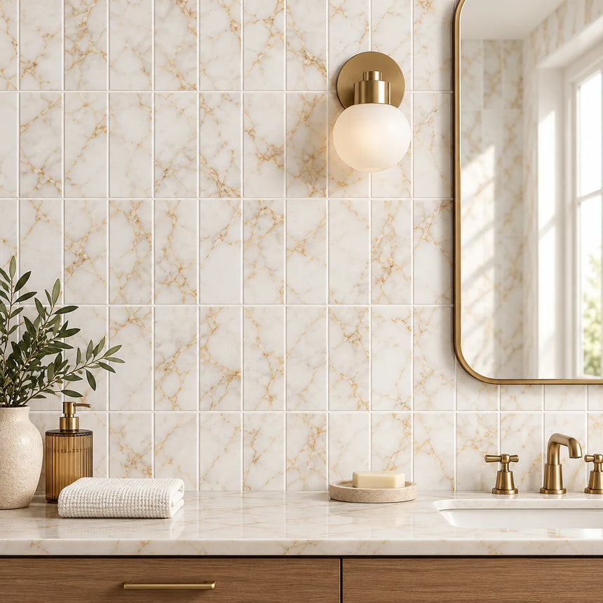 Arabescato Gold Honed Marble Metro Tile 70x140x10mm