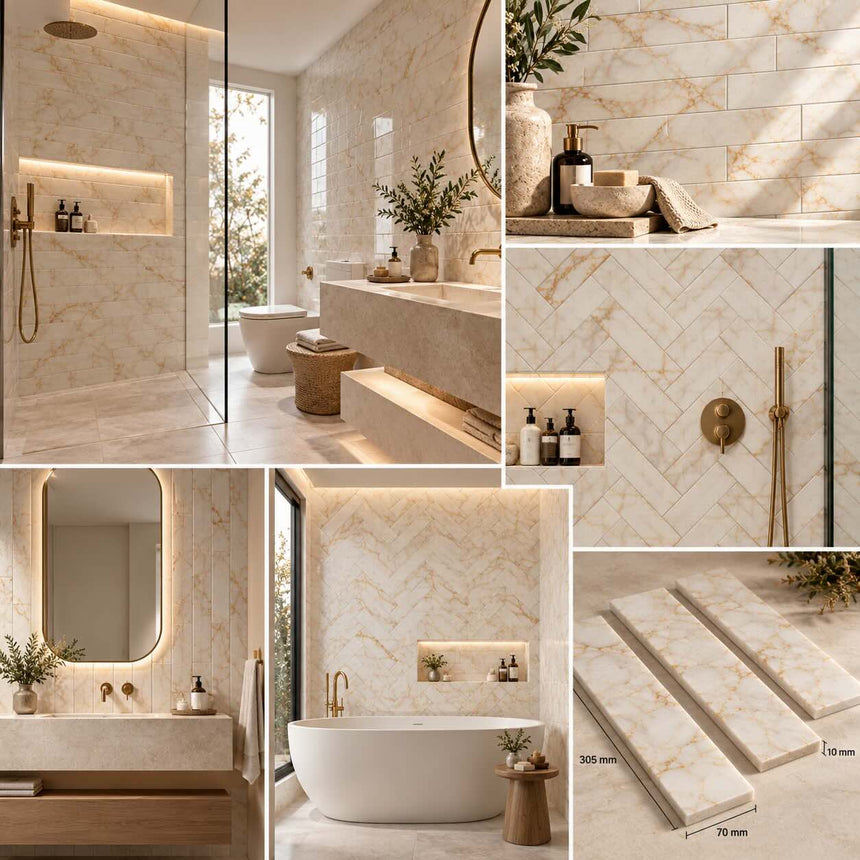 Arabescato Gold Honed Marble Linear Tile 70x305x10mm