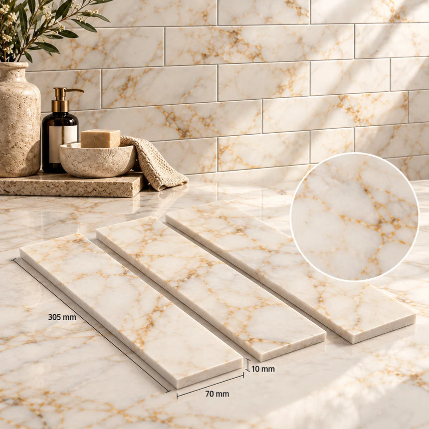 Arabescato Gold Honed Marble Linear Tile 70x305x10mm