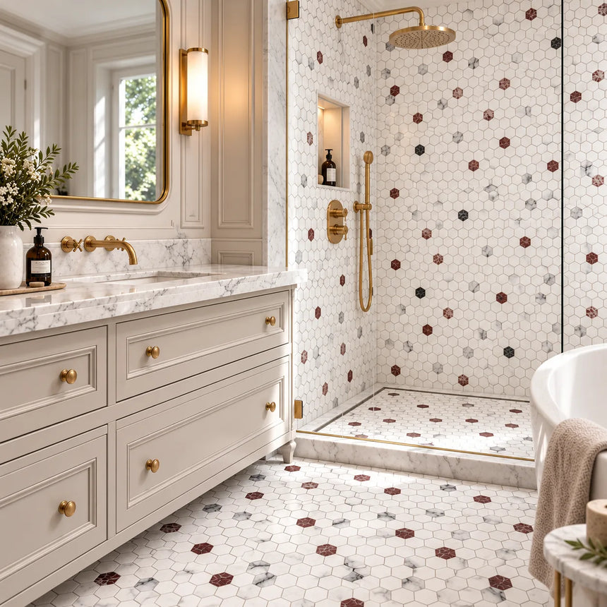 Bianco Dolomite Hexagon Matt Polished Marble Mosaic Sheet (25 × 25 mm)