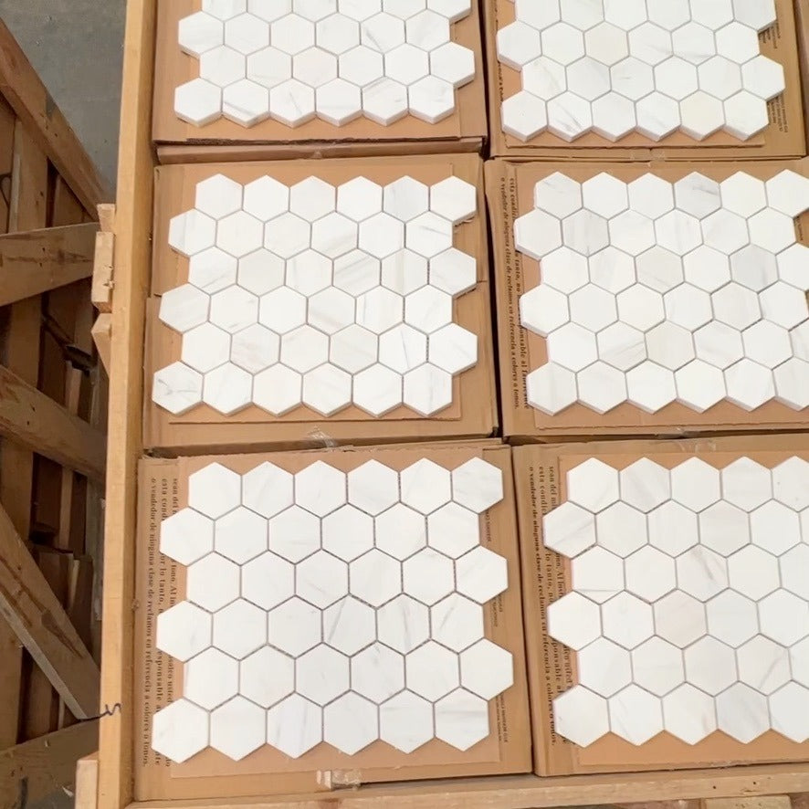 Bianco Dolomite Honed Marble Hexagon Mosaic Tile 48x48x10mm