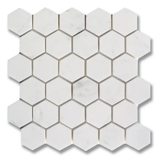 Bianco Dolomite Honed Marble Hexagon Mosaic Tile 48x48x10mm