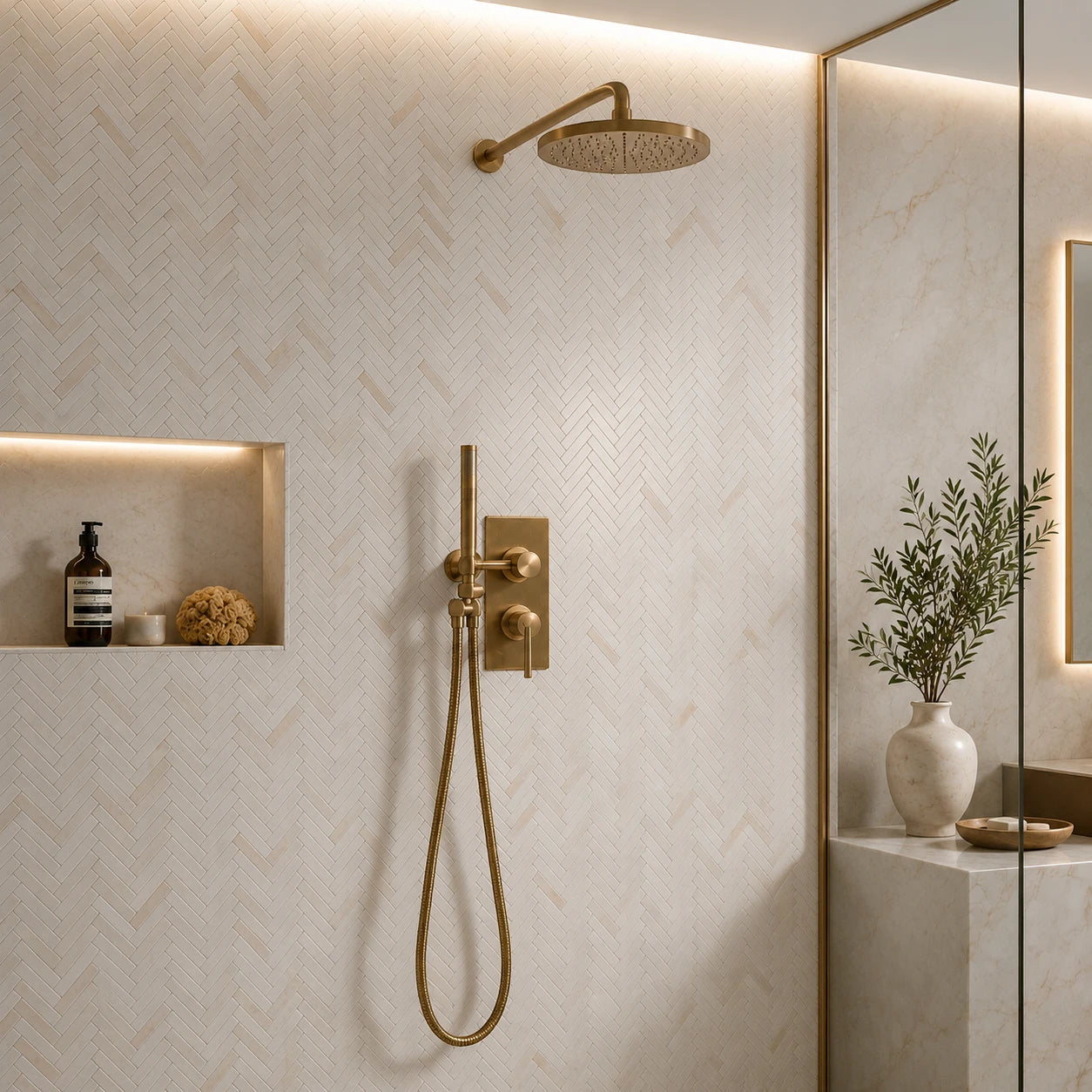 Calacatta Amber Honed Marble Herringbone Mosaic | 15x75mm Chip