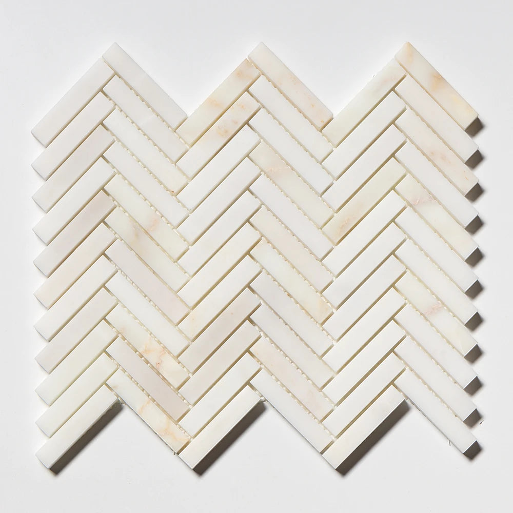 Calacatta Amber Honed Marble Herringbone Mosaic | 15x75mm Chip