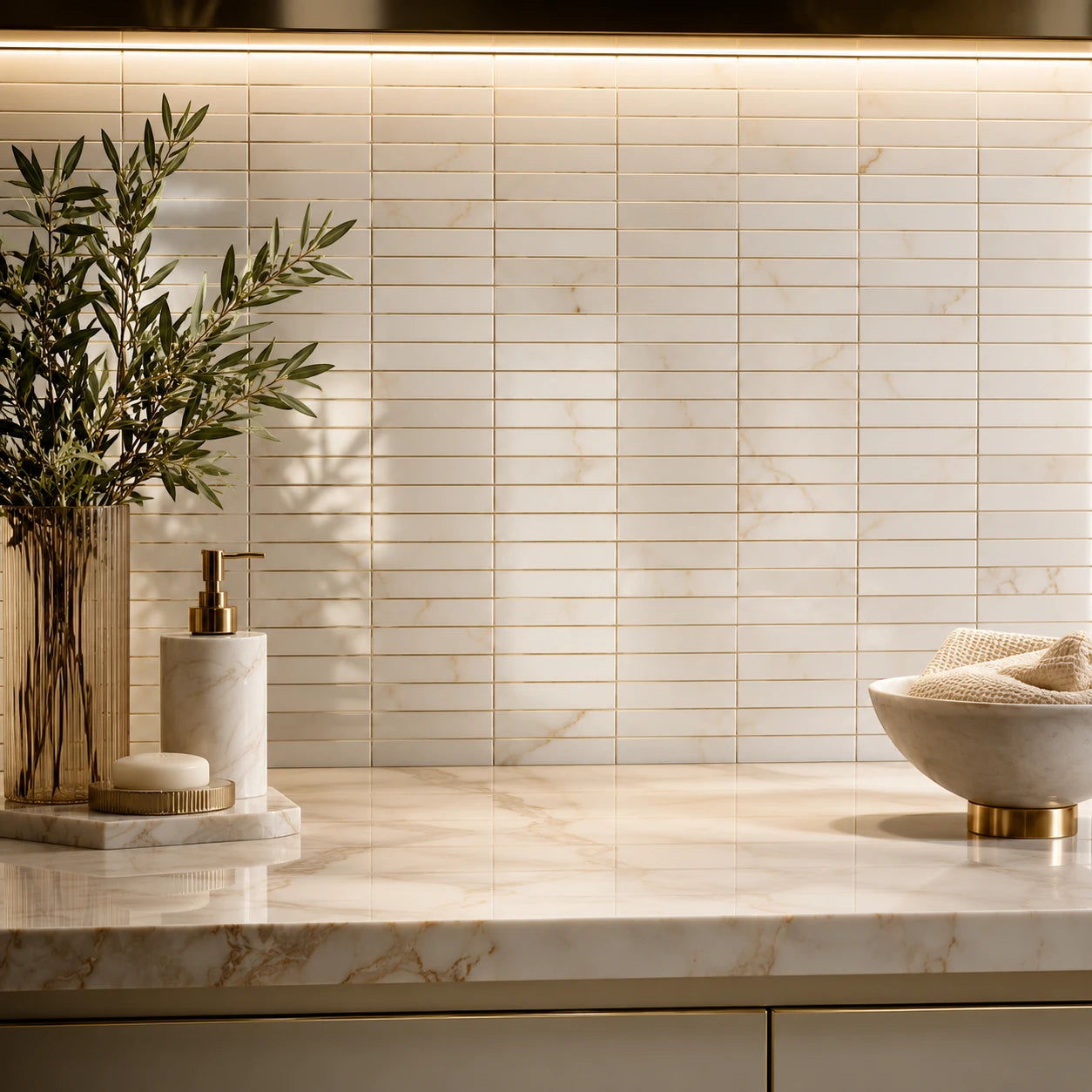 Calacatta Amber Honed Marble Iggy Maxi Mosaic
