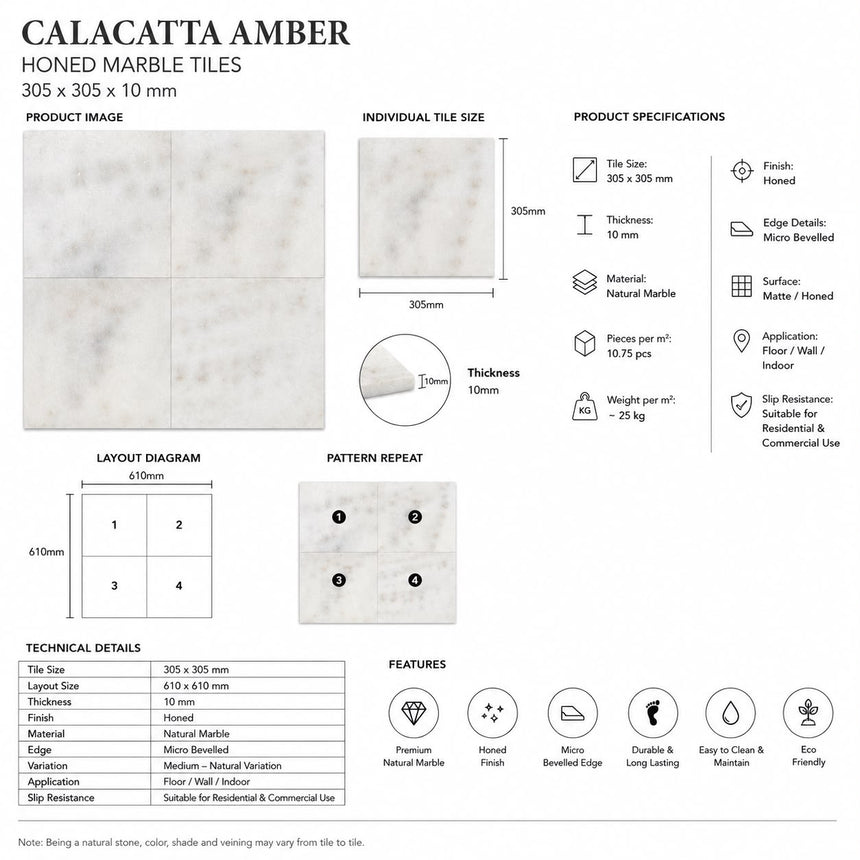 Calacatta Amber Polished Tiles 305x305x10mm