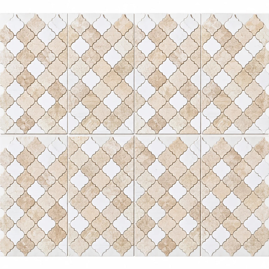 Calacatta Pearly & Diana Royal Arabesque Marble Mosaic 330x350x10mm