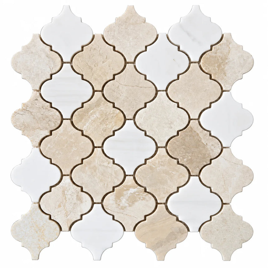 Calacatta Pearly & Diana Royal Arabesque Marble Mosaic 330x350x10mm