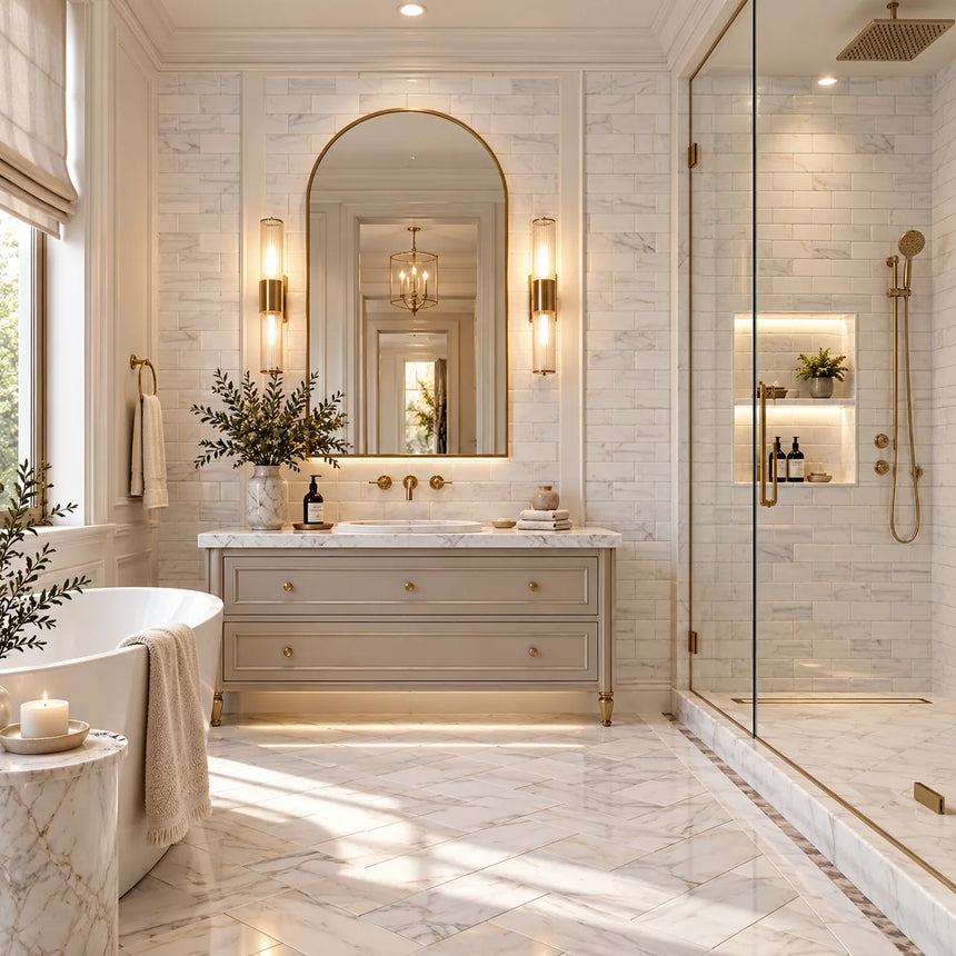 Calacatta Pearly Subway Marble Mosaic 50x100x10mm