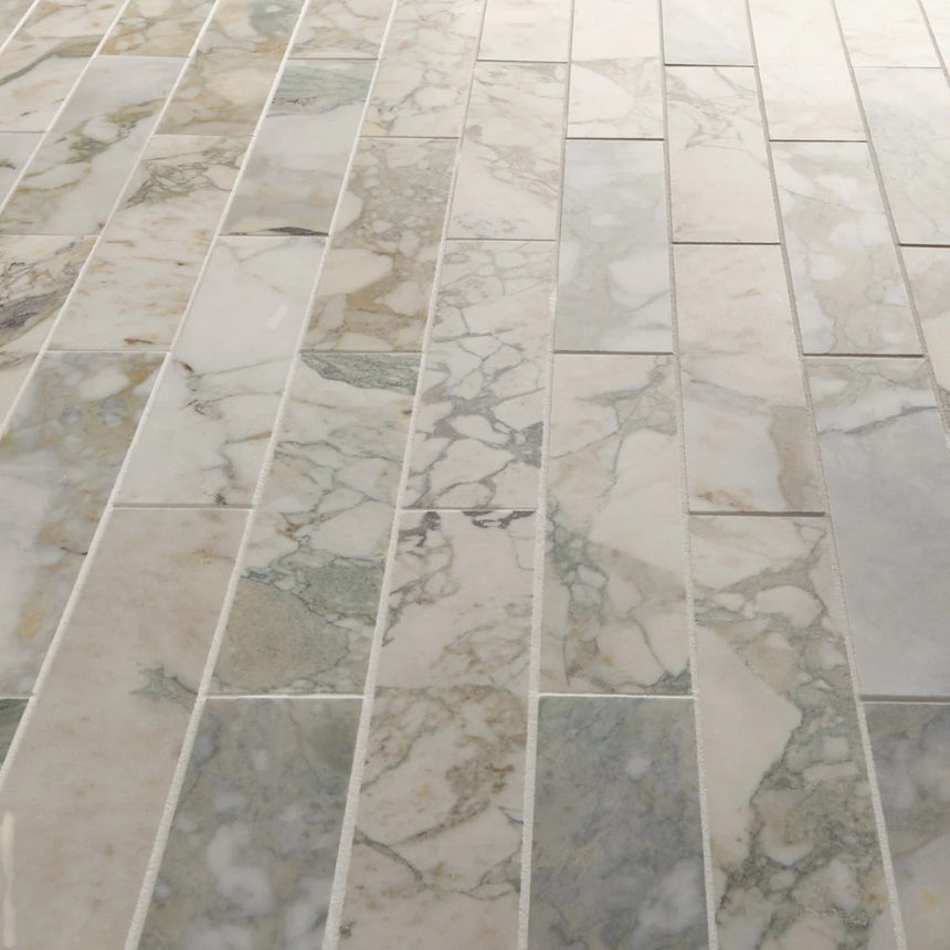 Calacatta Verde Honed Marble Tiles 70x305x10mm