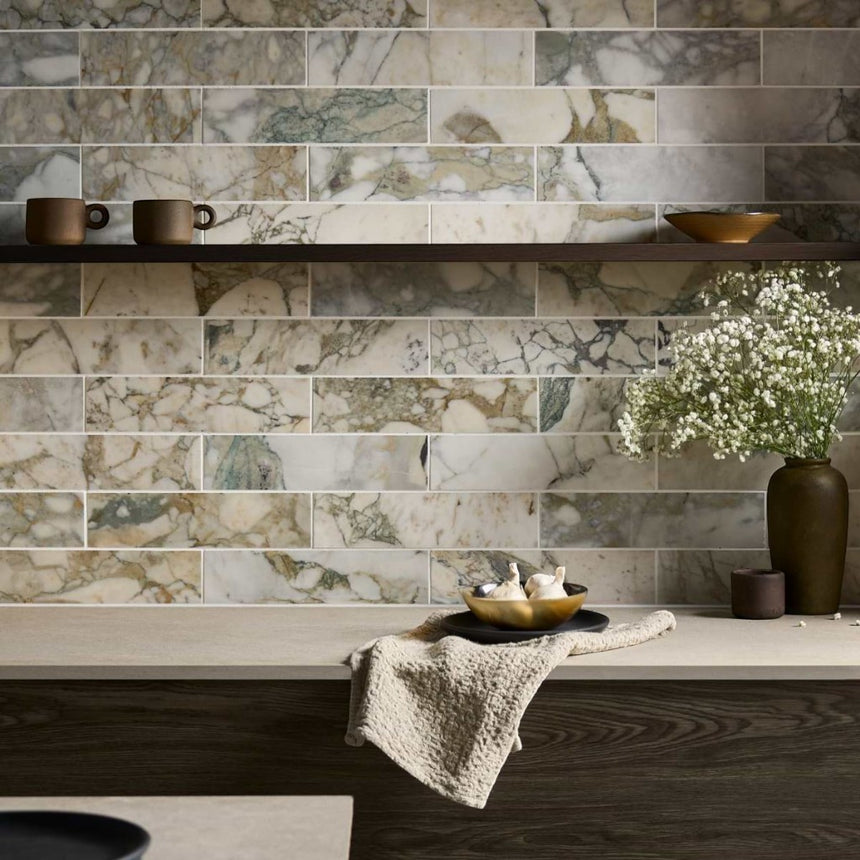 Calacatta Verde Honed Marble Tiles 70x305x10mm