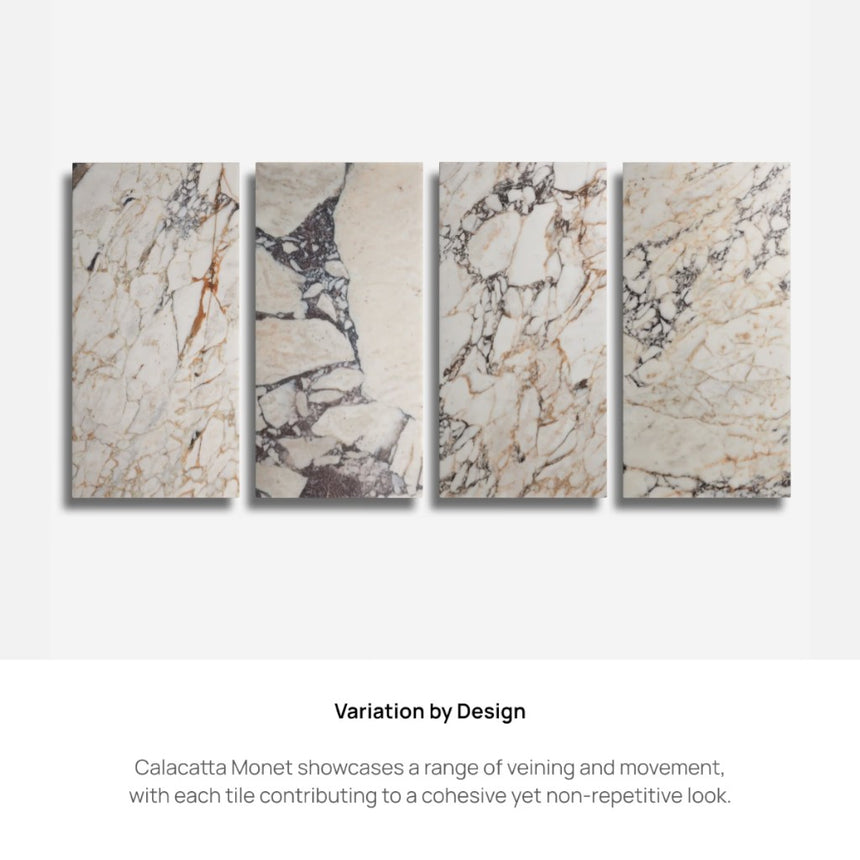 Calacatta Violetta Honed Marble Tiles 305x610x10mm
