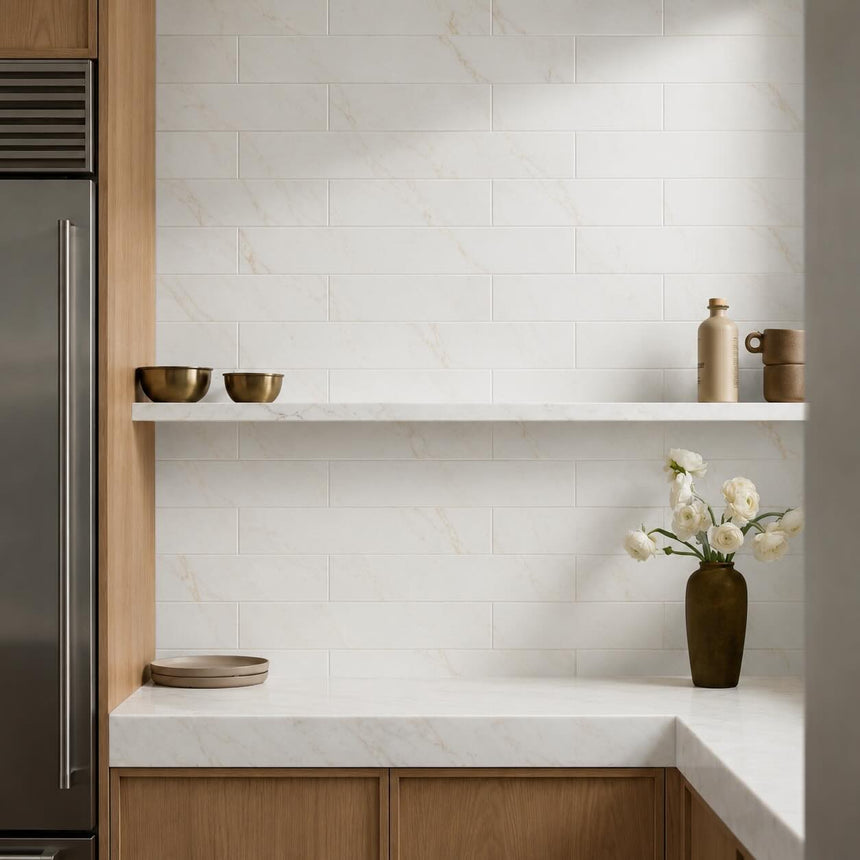Calacatta Amber Honed Subway Marble Tile – 100 × 610 × 10 mm