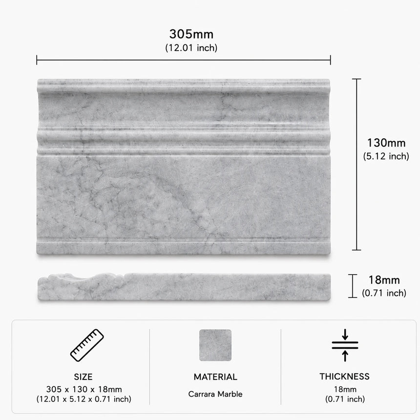 Carrara CD Marble Base Art Deco Skirting Board | 130x305x18mm