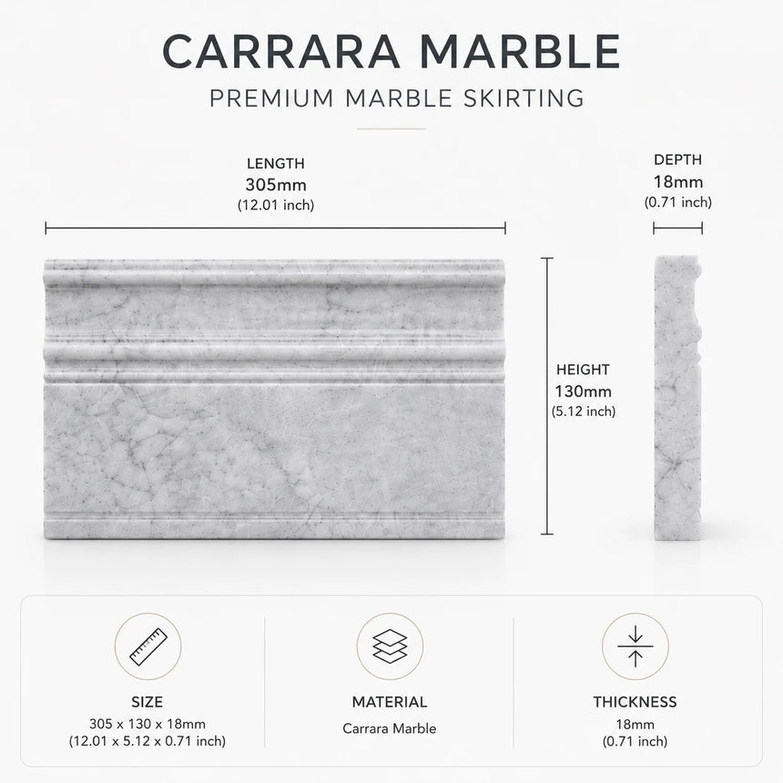 Carrara CD Marble Base Art Deco Skirting Board | 130x305x18mm
