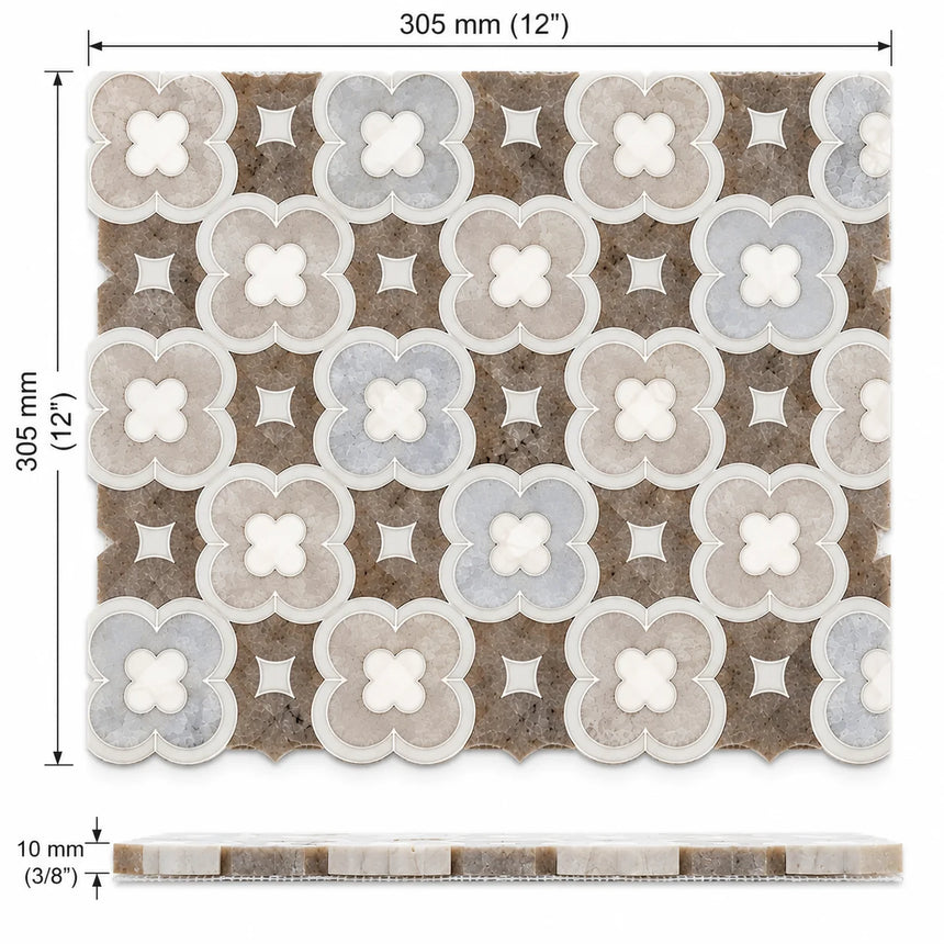 Daisy Decor Sivec, Carrara & Palisandro Marble Mosaic Tile 305 × 305 × 10 mm