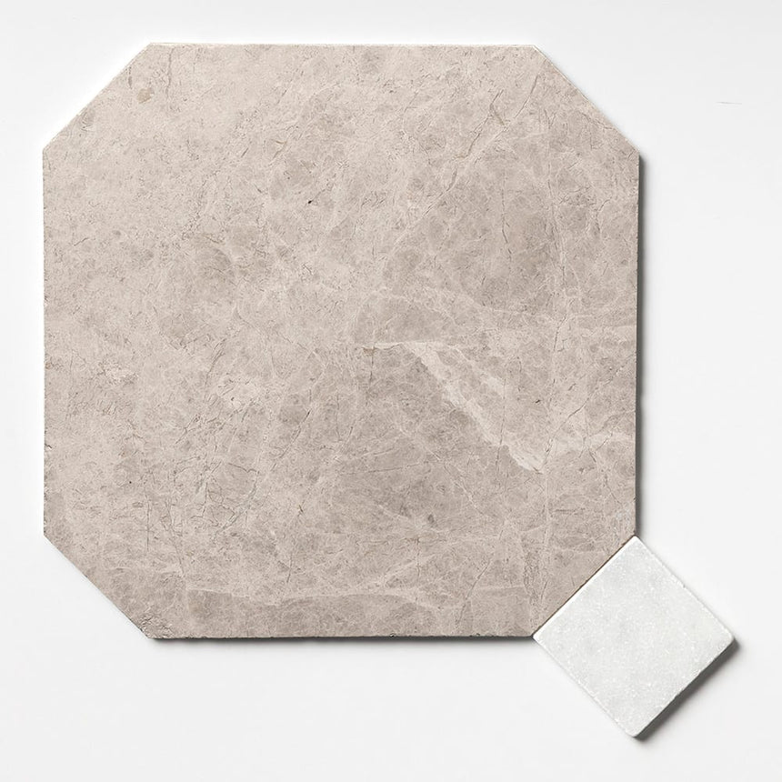 Fitz Tundra Honed Octagon Marble Tile with White Dots