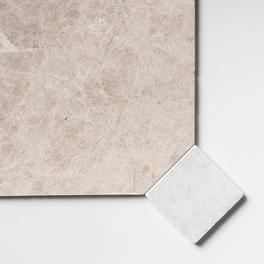 Fitz Tundra Honed Octagon Marble Tile with White Dots