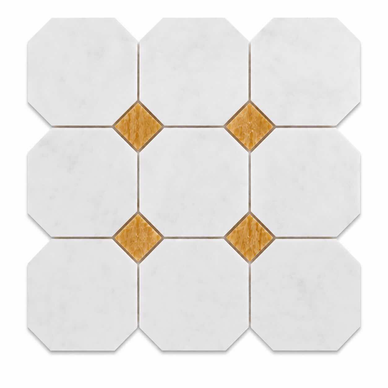 Fitz White Honed Octagon Marble Tile with Gold Onyx 305x305x10mm