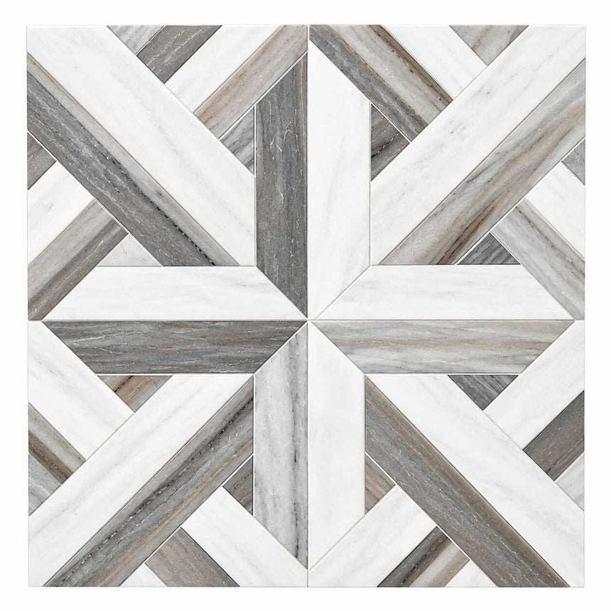 Greek Pattern Skyfall & Bianco Sivec Waterjet Marble Decor 300 x 300 x 10 mm
