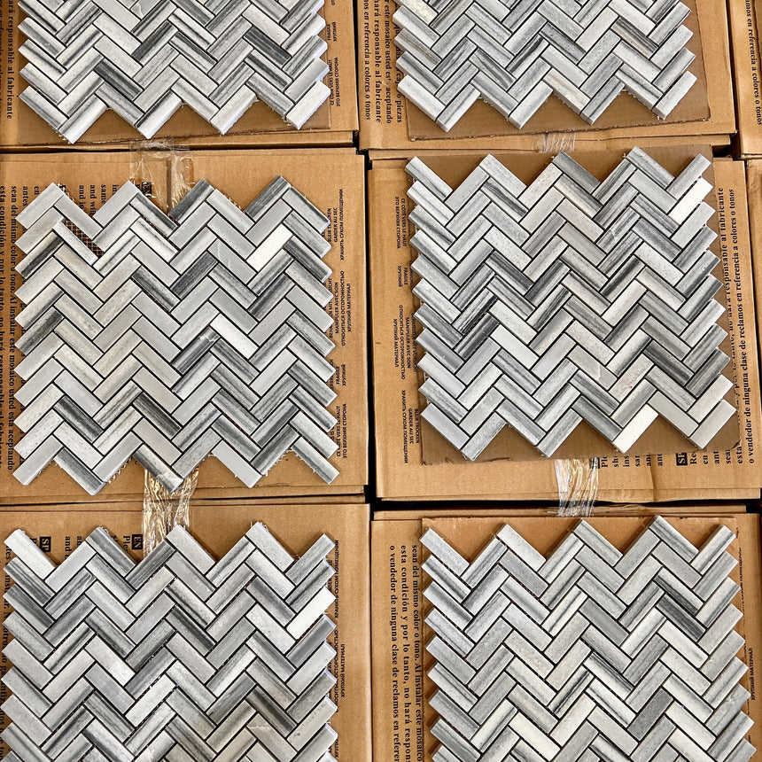 Skyline Honed Herringbone Marble Mosaics 