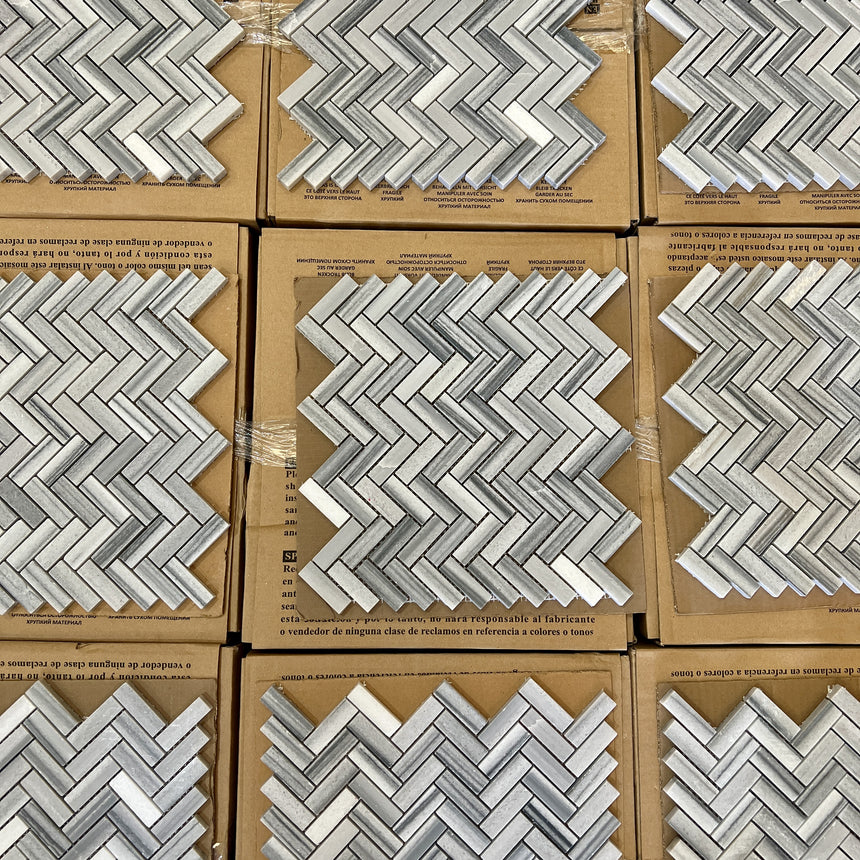 Skyline Honed Herringbone Marble Mosaics 