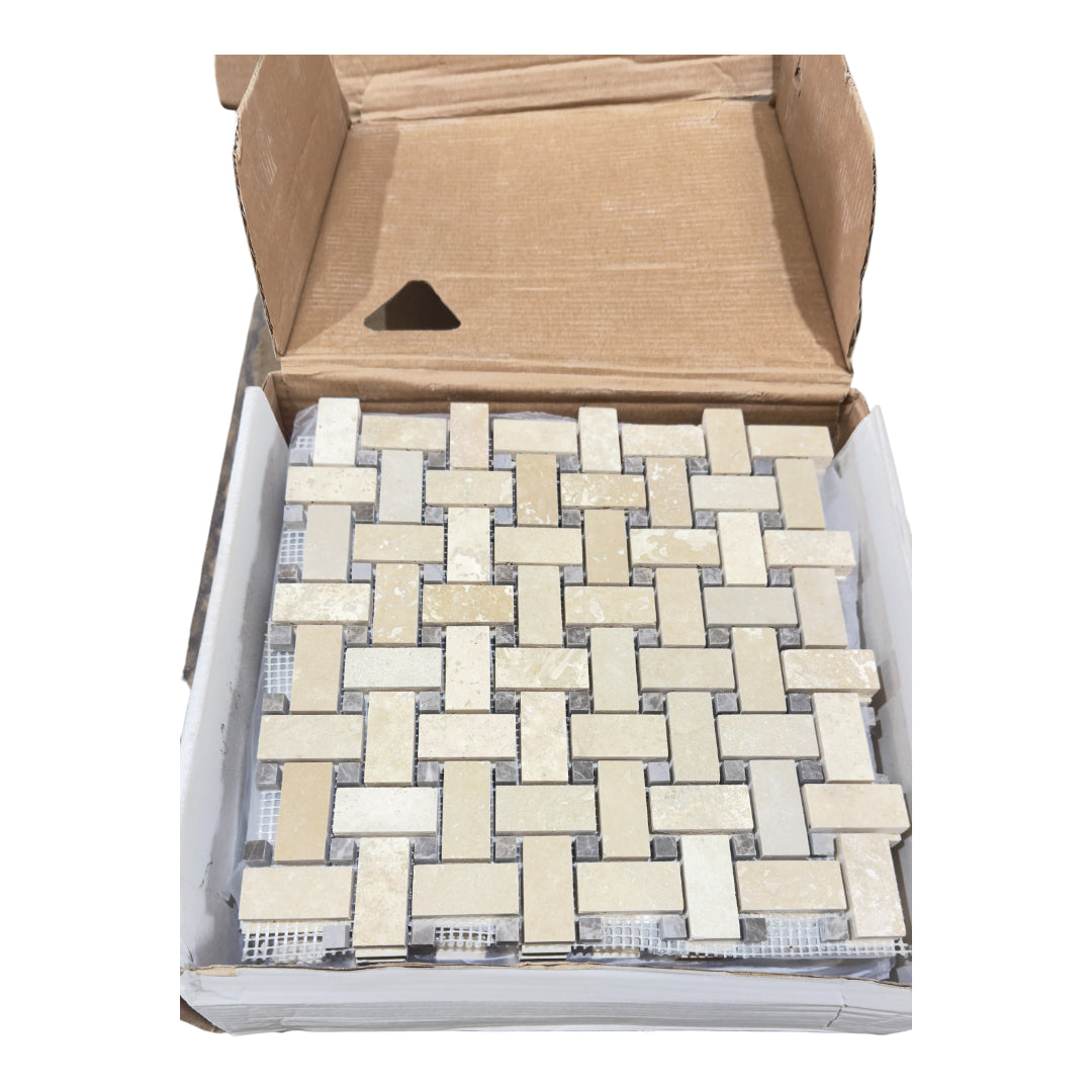 Ivory Travertine Honed Basketweave Mosaic Tile