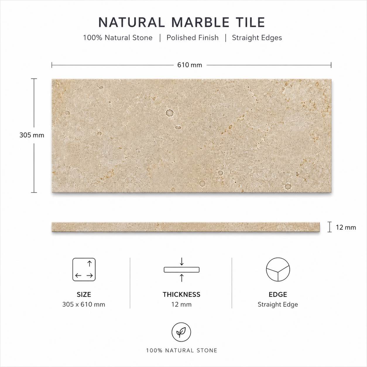 Crema Marfil Polished Marble Tiles 305x610x12mm