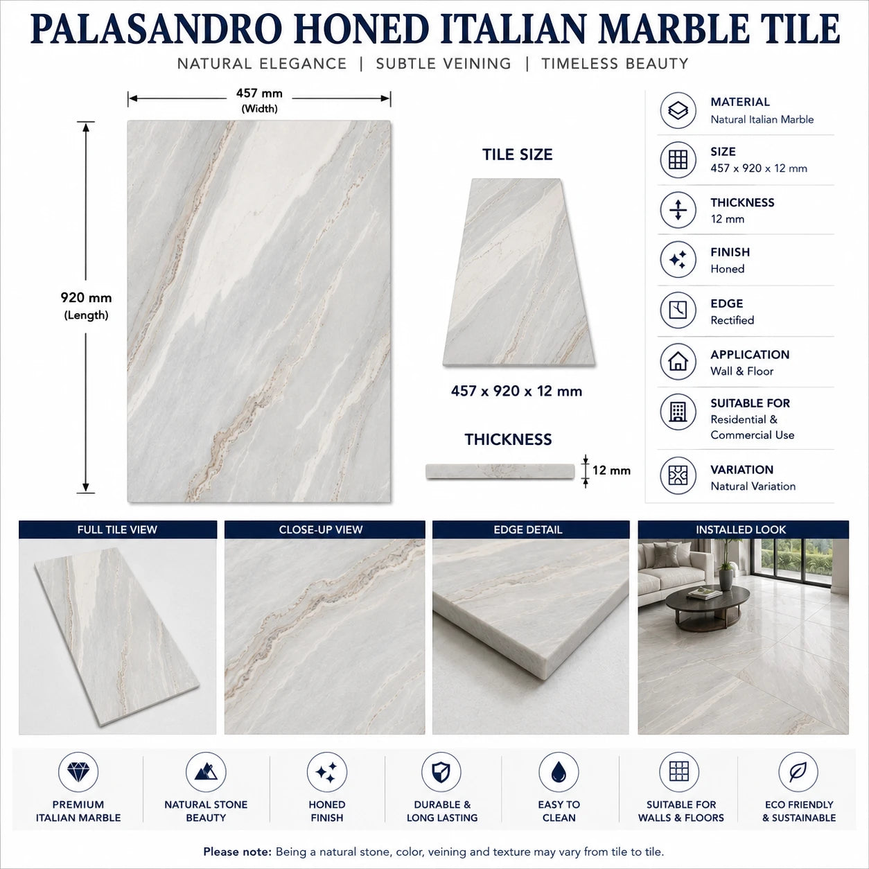 Palissandro Bluette Honed Marble Tiles