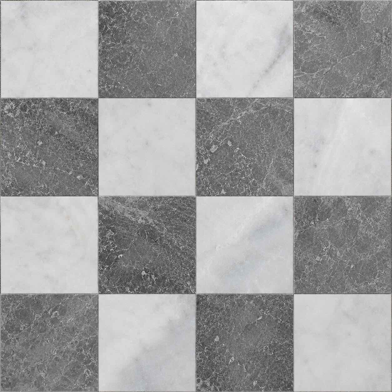 Pietra Grey & Calacatta White Checkerboard Marble Tiles 305x305mm