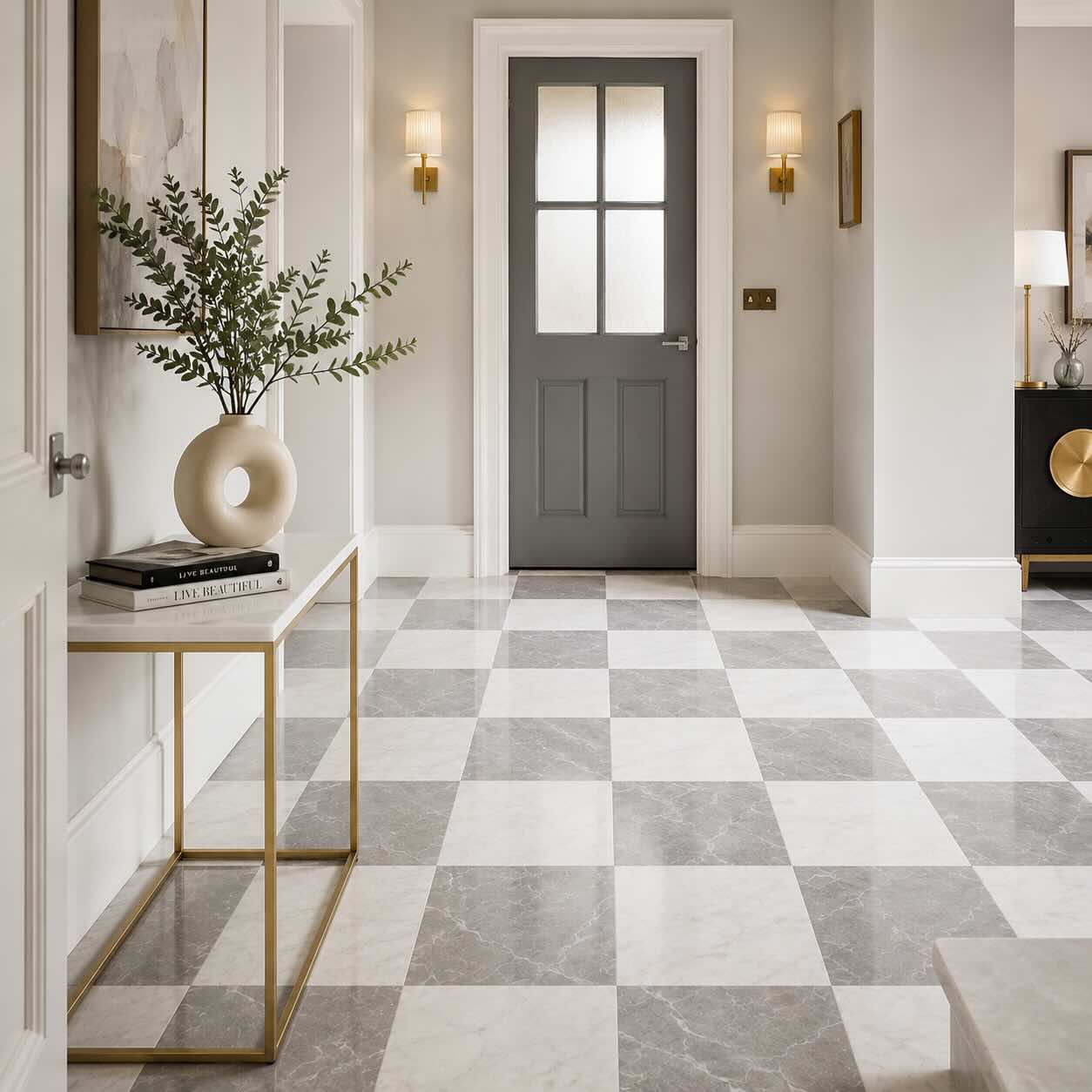 Pietra Grey & Calacatta White Checkerboard Marble Tiles 305x305mm