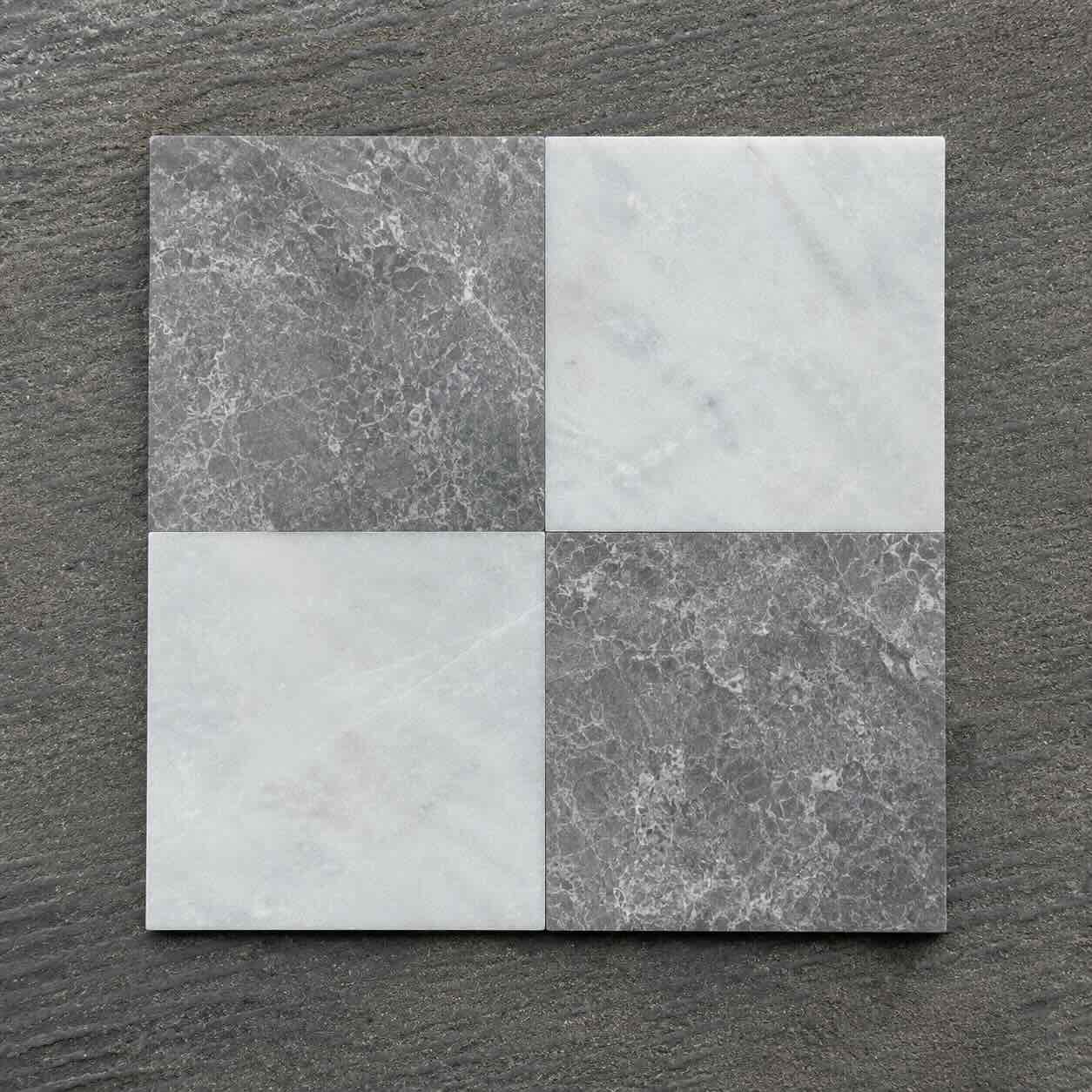 Pietra Grey & Calacatta White Checkerboard Marble Tiles 305x305mm