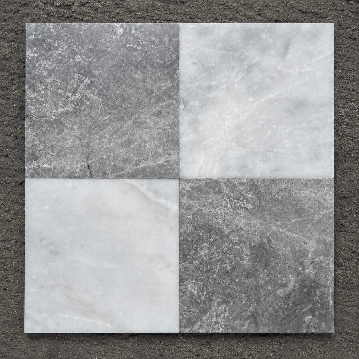 Pietra Grey & Calacatta White Checkerboard Marble Tiles 305x305mm