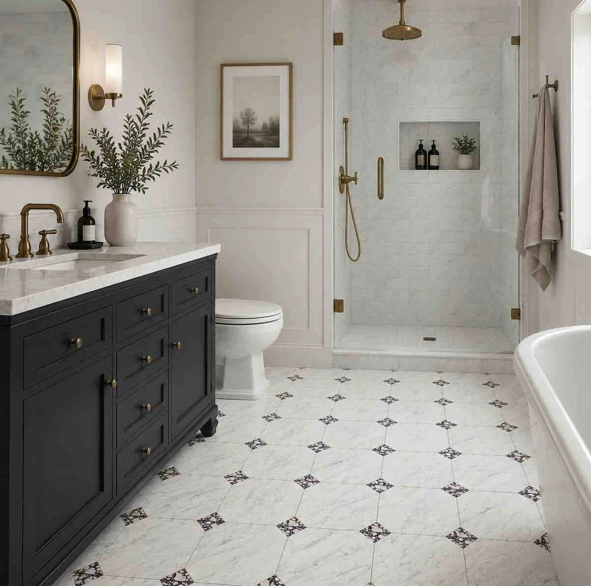 Italian Statuario Honed Octagon Marble Tile | Calacatta Viola 305x305x10mm