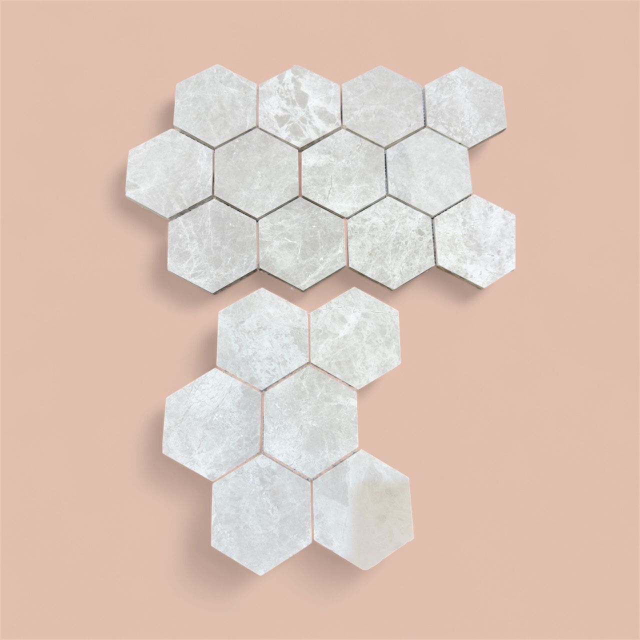Tundra Gray Hexagon Honed Marble Mosaic Tiles 100x100x10mm