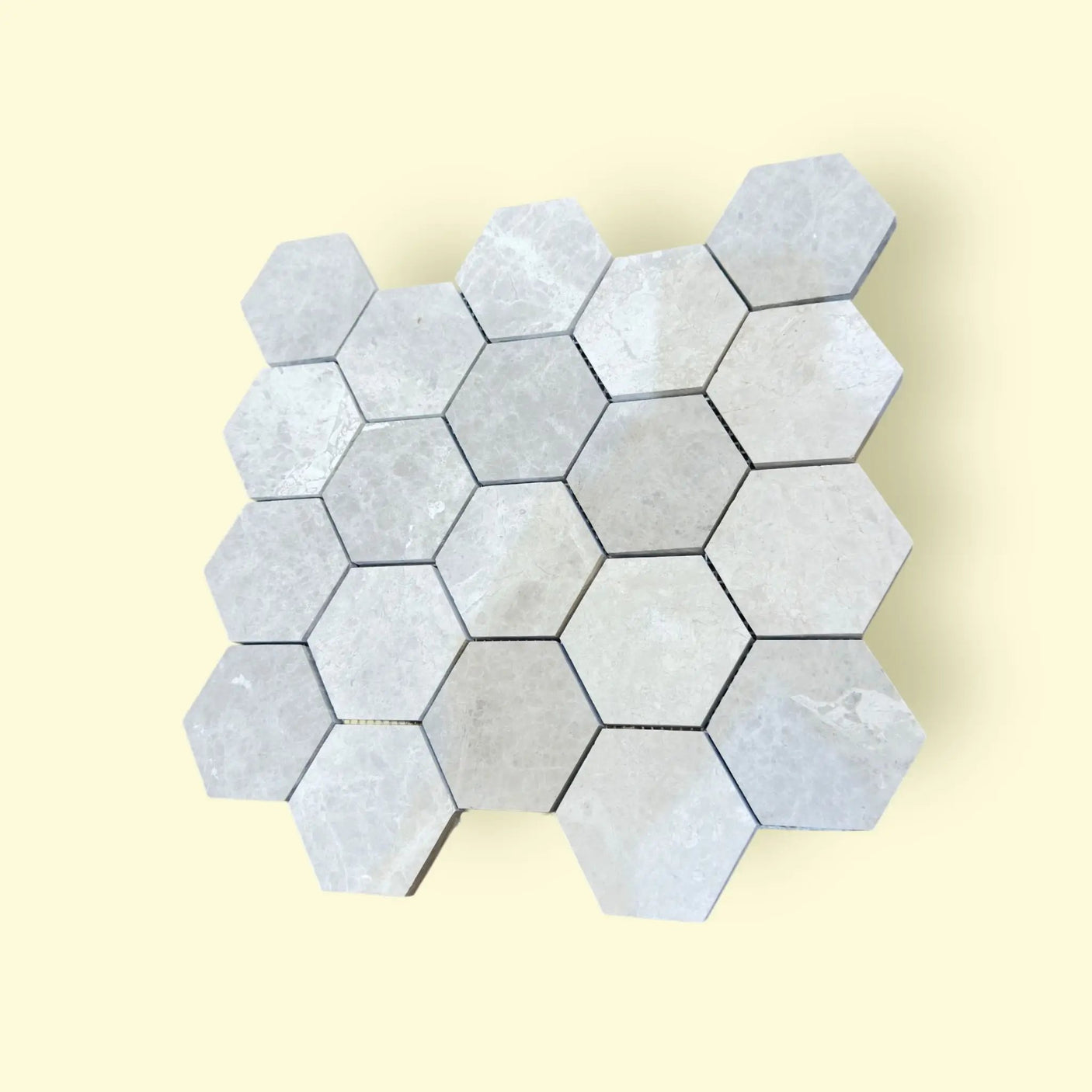 Tundra Gray Hexagon Honed Marble Mosaic Tiles 75x75x10