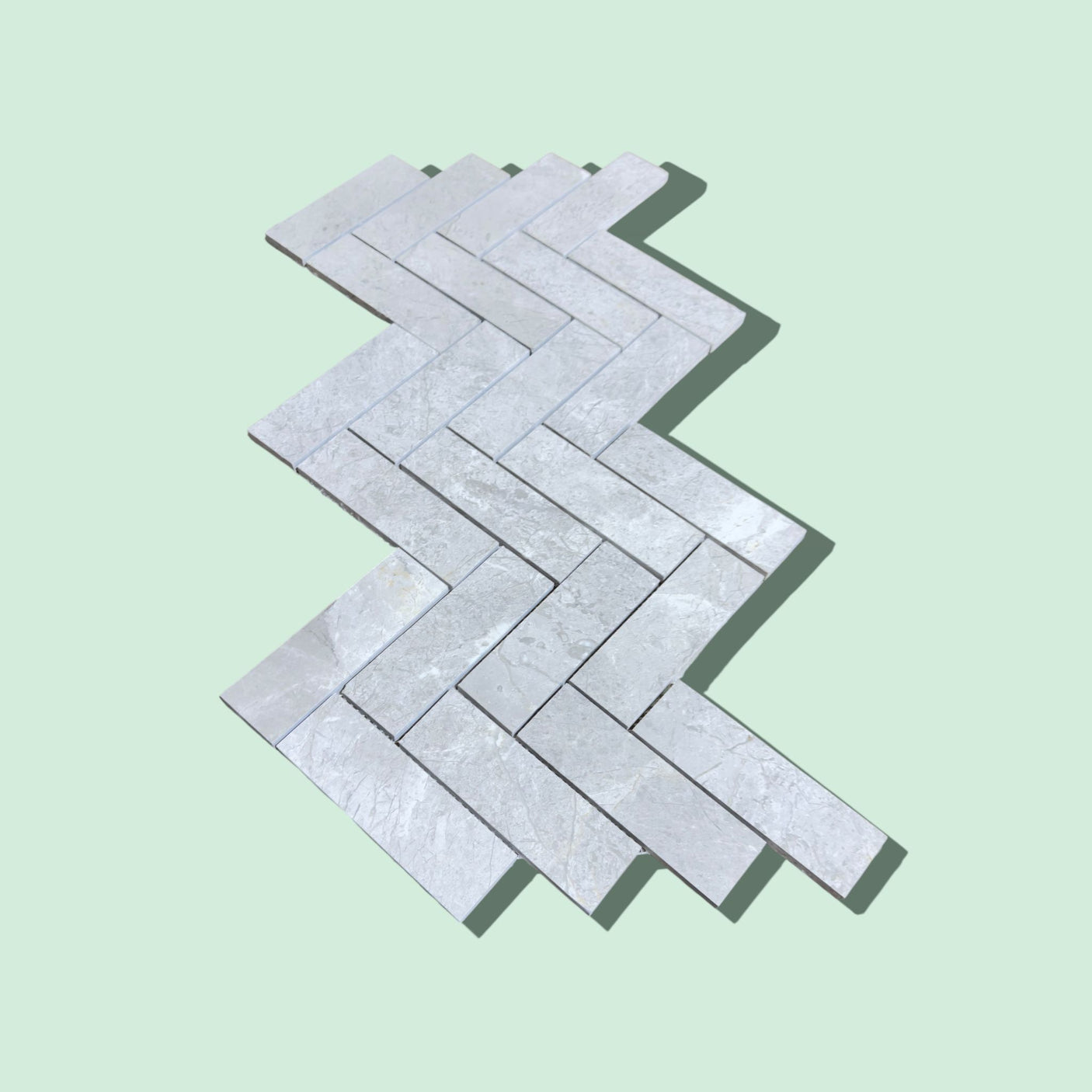 Tundra Gray Honed Marble Large Herringbone Mosaic