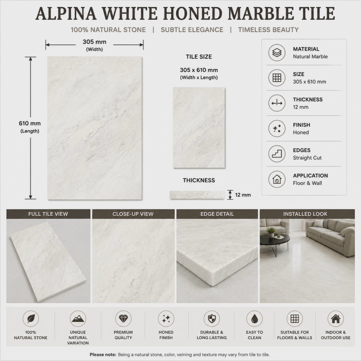 Alpina White Marble Tile