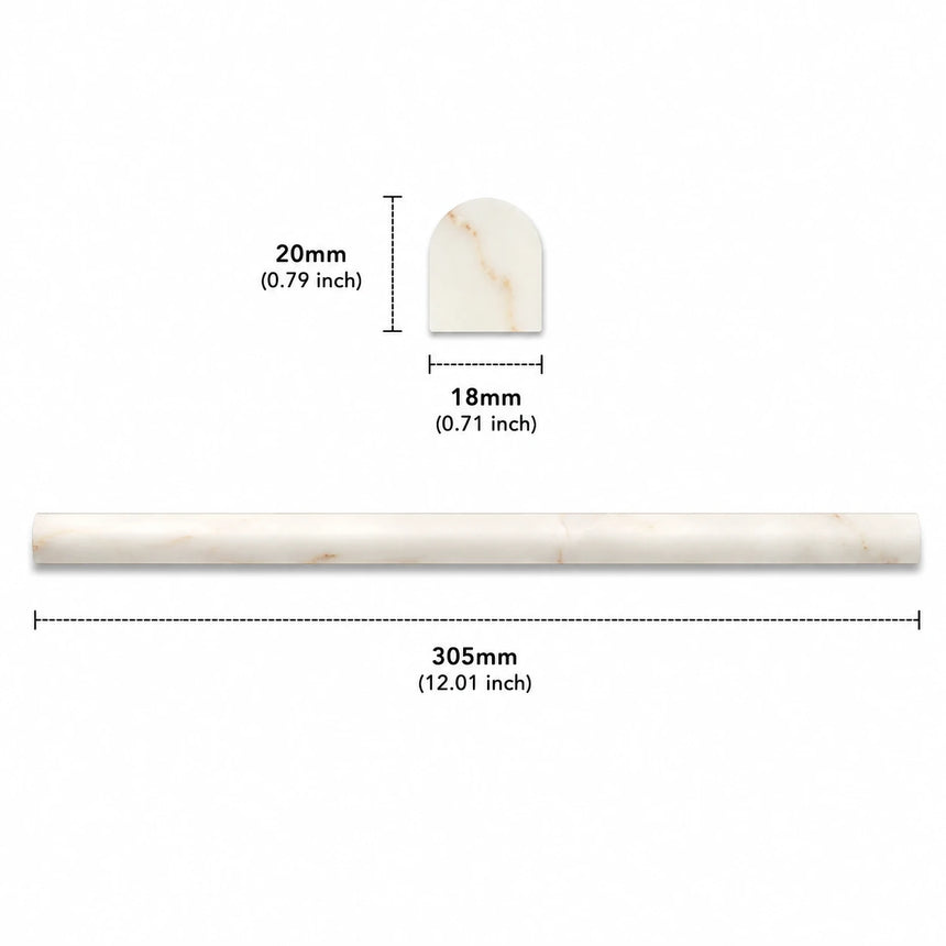 Calacatta Amber Honed Marble Pencil Moulding - 305 × 18 × 20mm