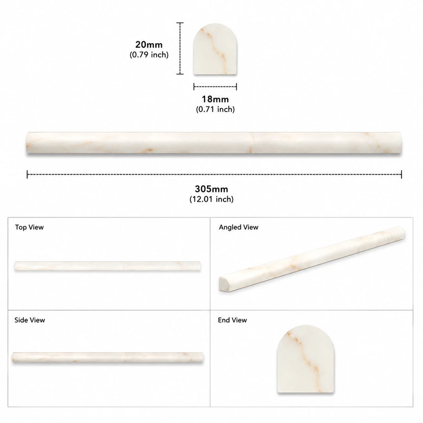 Calacatta Amber Honed Marble Pencil Moulding - 305 × 18 × 20mm
