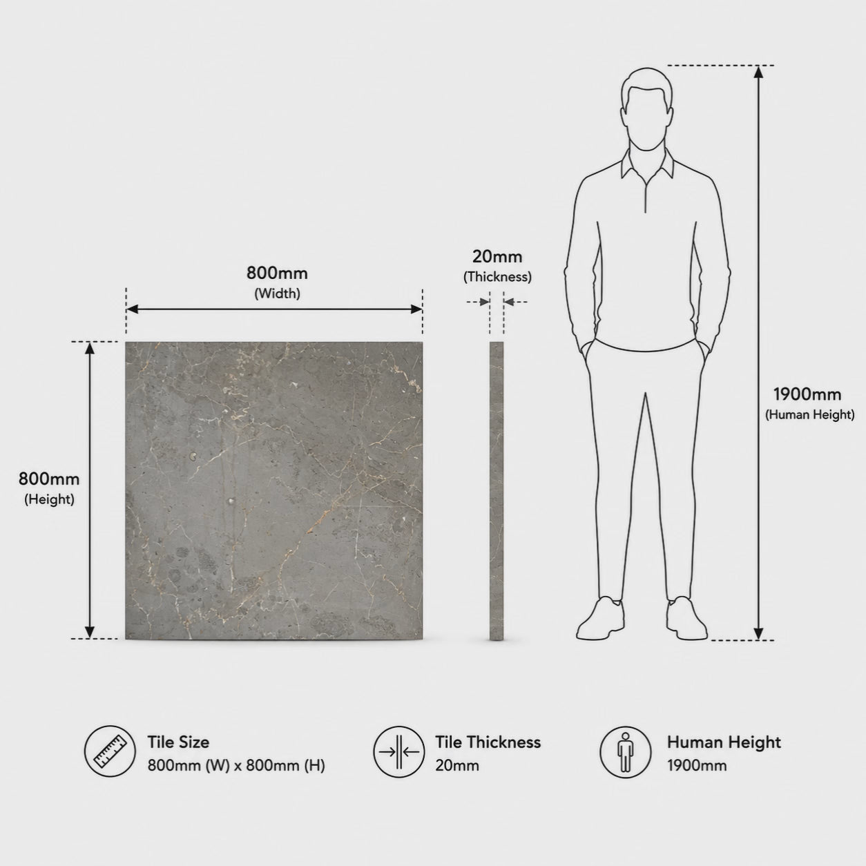 Elegant Gray Polished Marble Tiles Floor Wall 800x800x20mm