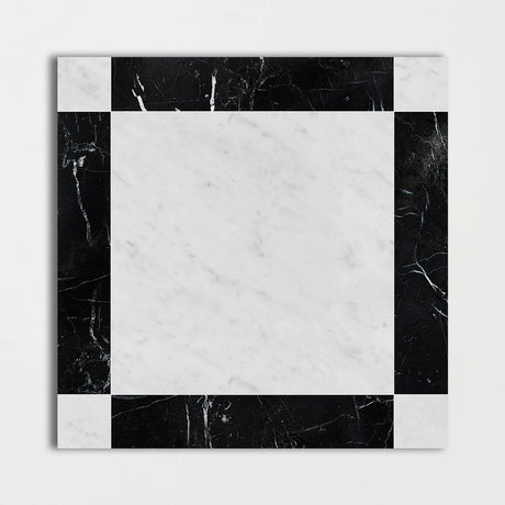 Carrara White Nero Marquina Strip Fitz Marble Tile 650x650x12mm Pattern