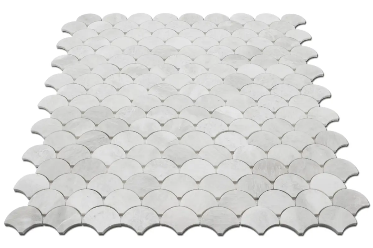 Marble Tiles - Scallop Bianco Onyx Fish Scale Scallop Marble Mosaic - intmarble