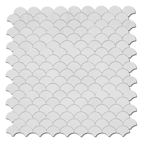 Marble Tiles - Scallop Snow White Fish Scale Scallop Marble Mosaic - intmarble