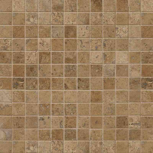Marble Tiles - Noce Honed Filled Travertine Mosaic Tiles 25x25x10mm - intmarble