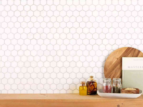 Marble Tiles - Bianco Thassos Honed Hexagon Marble Mosaic Tiles - intmarble