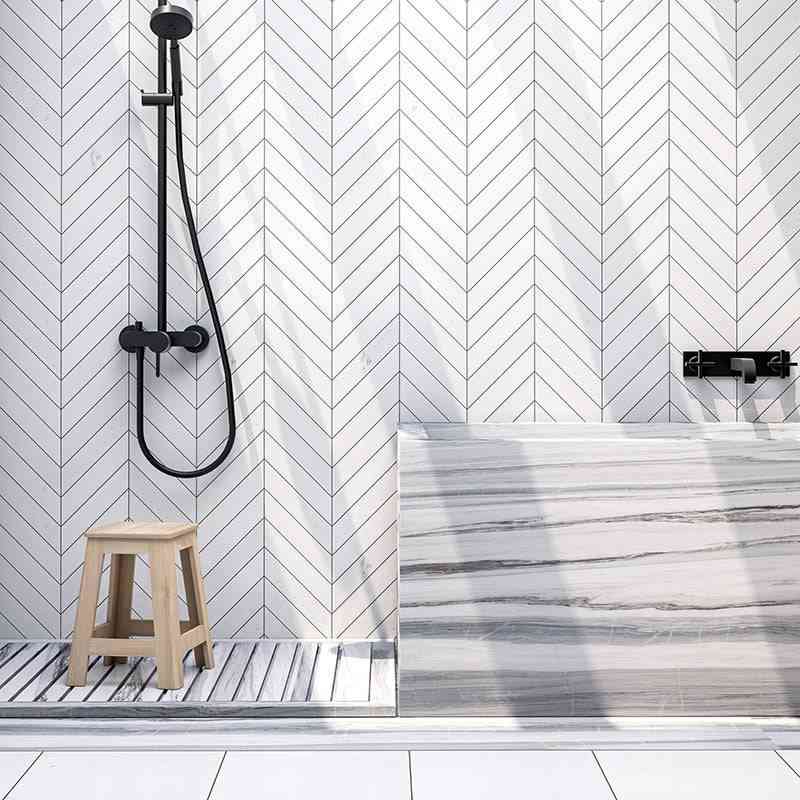 Marble Tiles - Bianco Thassos Polished Chevron Marble Mosaic Waterjet Tiles - intmarble