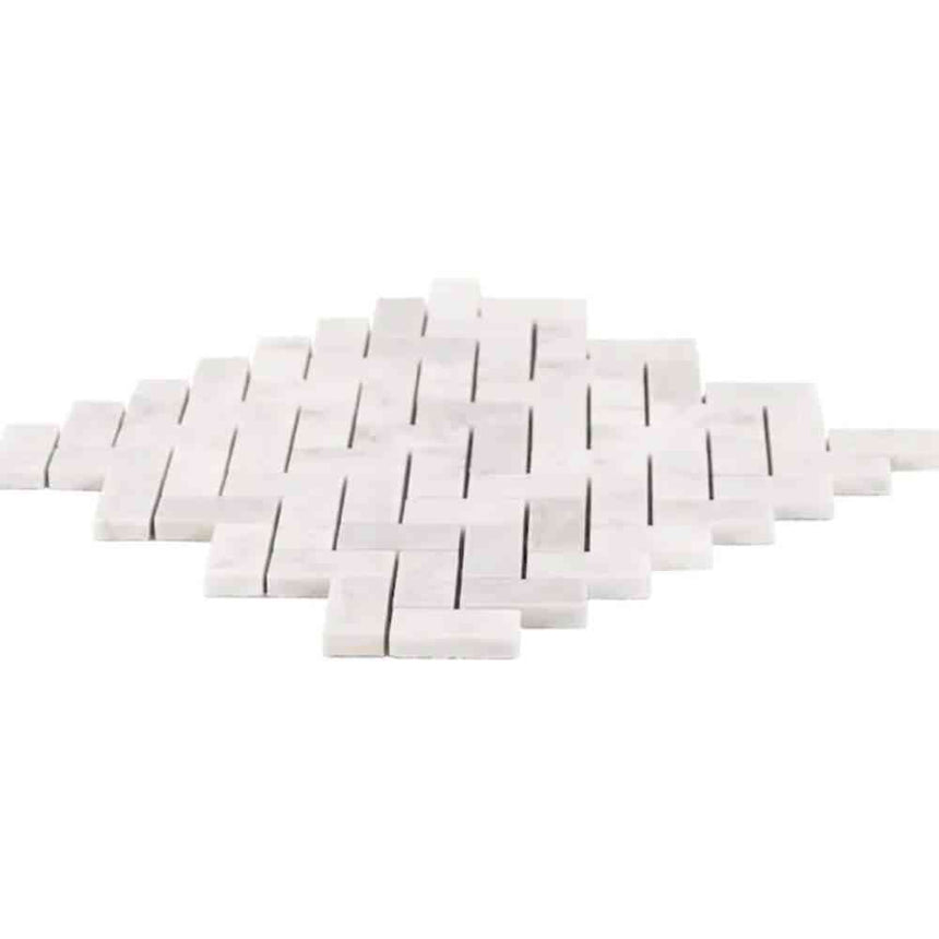 Marble Tiles - White Carrara Polished Herringbone Marble Mosaic Tile - intmarble