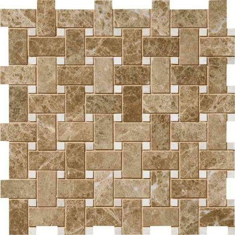 Marble Tiles - Emperador Polished Basketweave Marble Mosaic Tile - intmarble