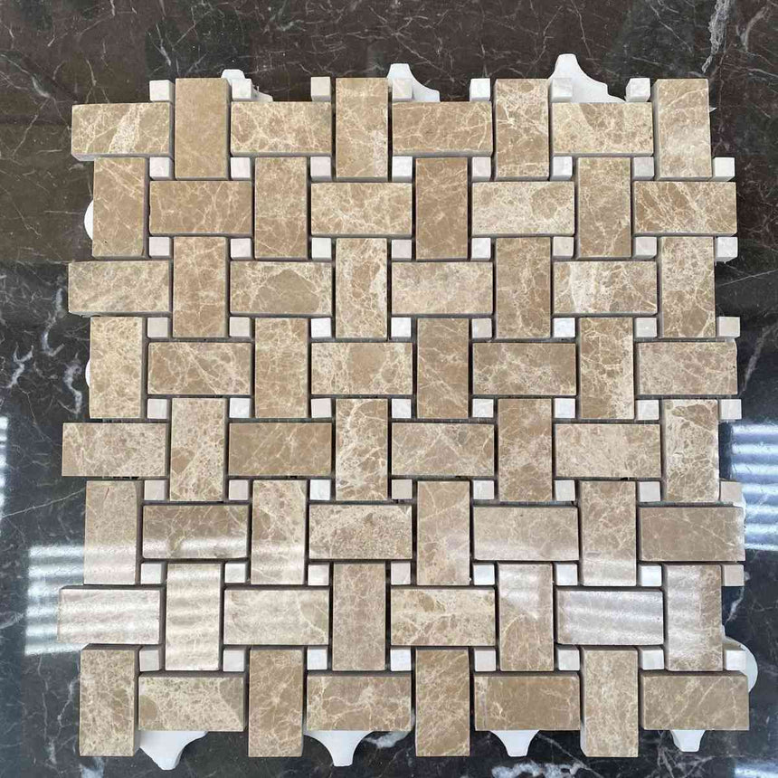 Marble Tiles - Emperador Polished Basketweave Marble Mosaic Tile - intmarble